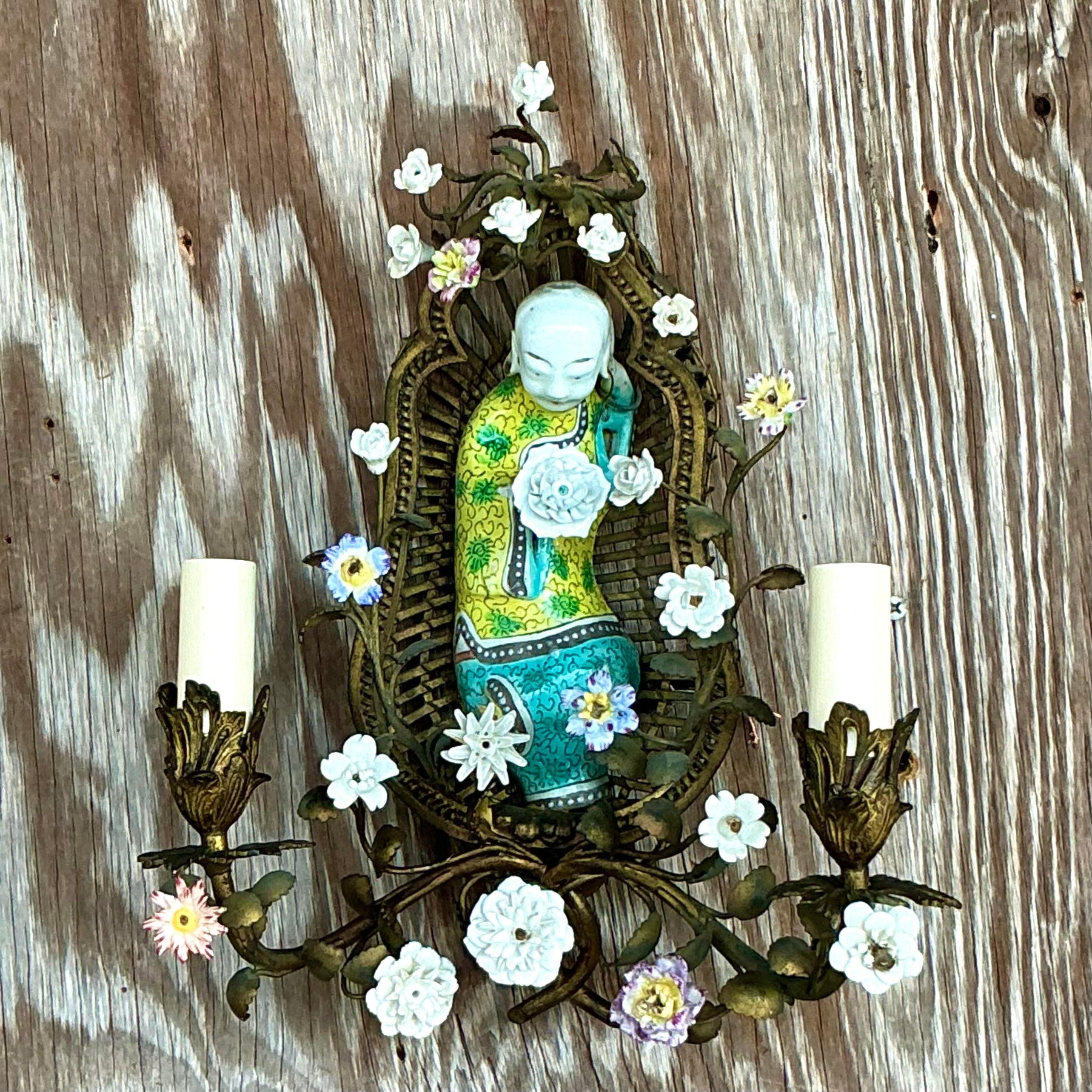 Filippino Sconcezza floreale asiatica vintage 1920s Chinoiserie in vendita