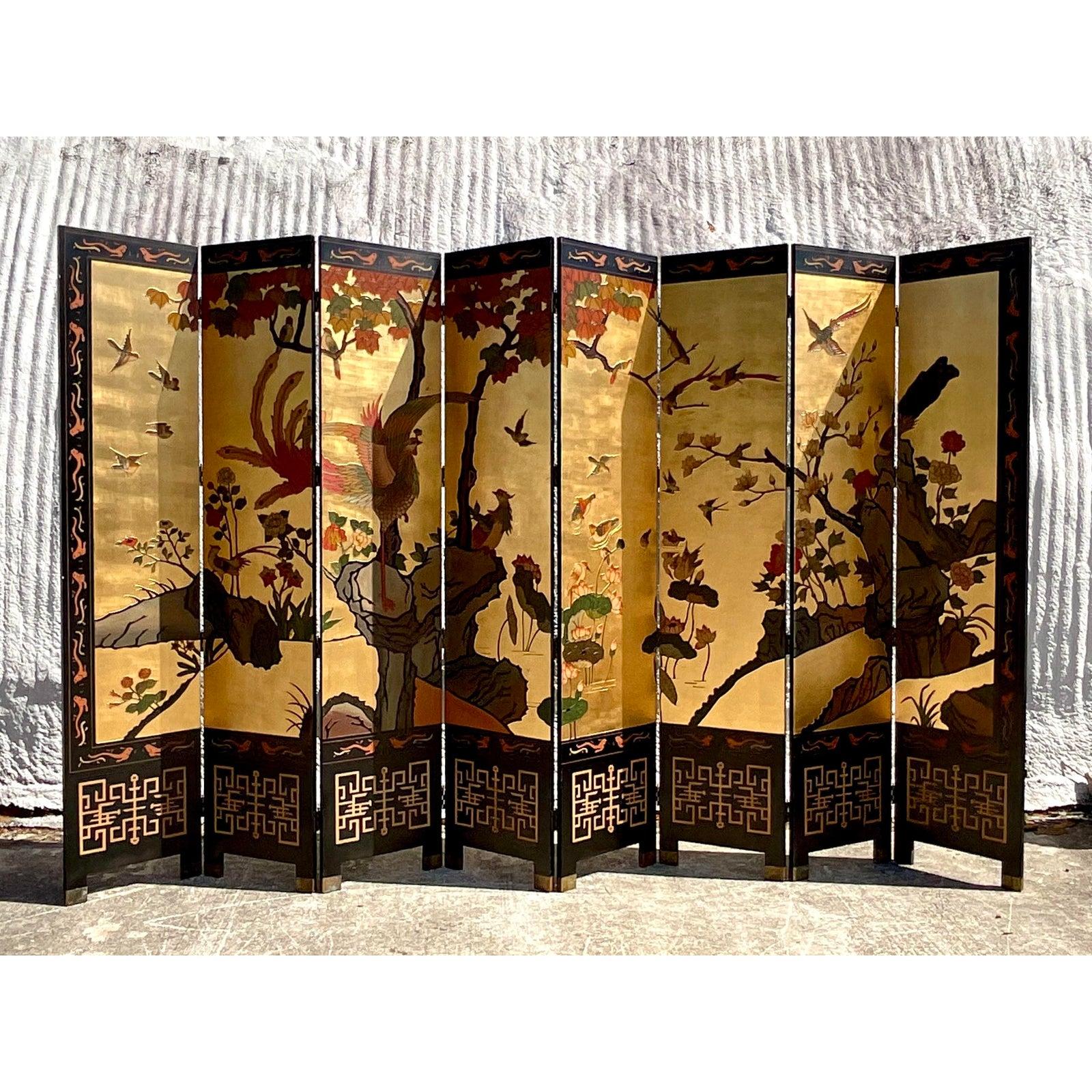 20th Century Vintage Asian 8 Panel Golden Coromandel Screen