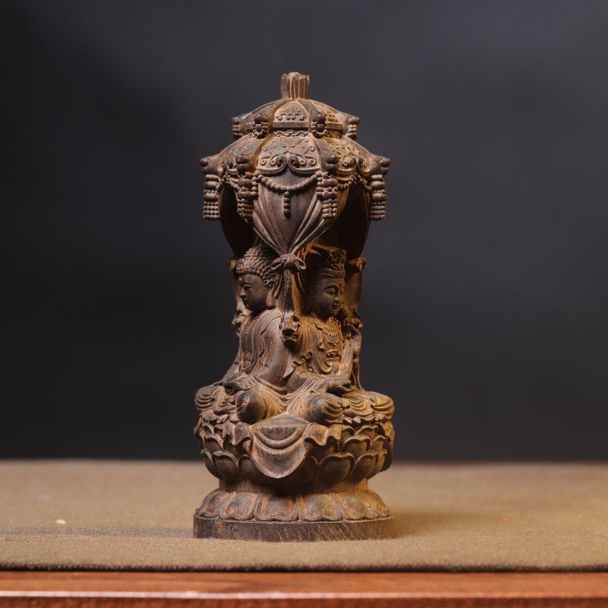 Vintage Asian Agarwood Carving Western Pure Land Three Holy Statues For Sale 1