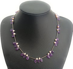 Vintage Asian Amethyst teardrop pearl beaded Necklace