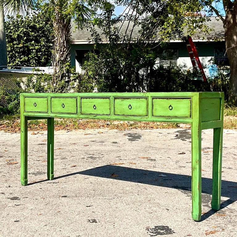 Vintage Asian Apple Green Reclaimed Wood Console Table For Sale at 1stDibs — free download