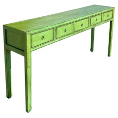 Vintage Asian Apple Green Reclaimed Wood Console Table