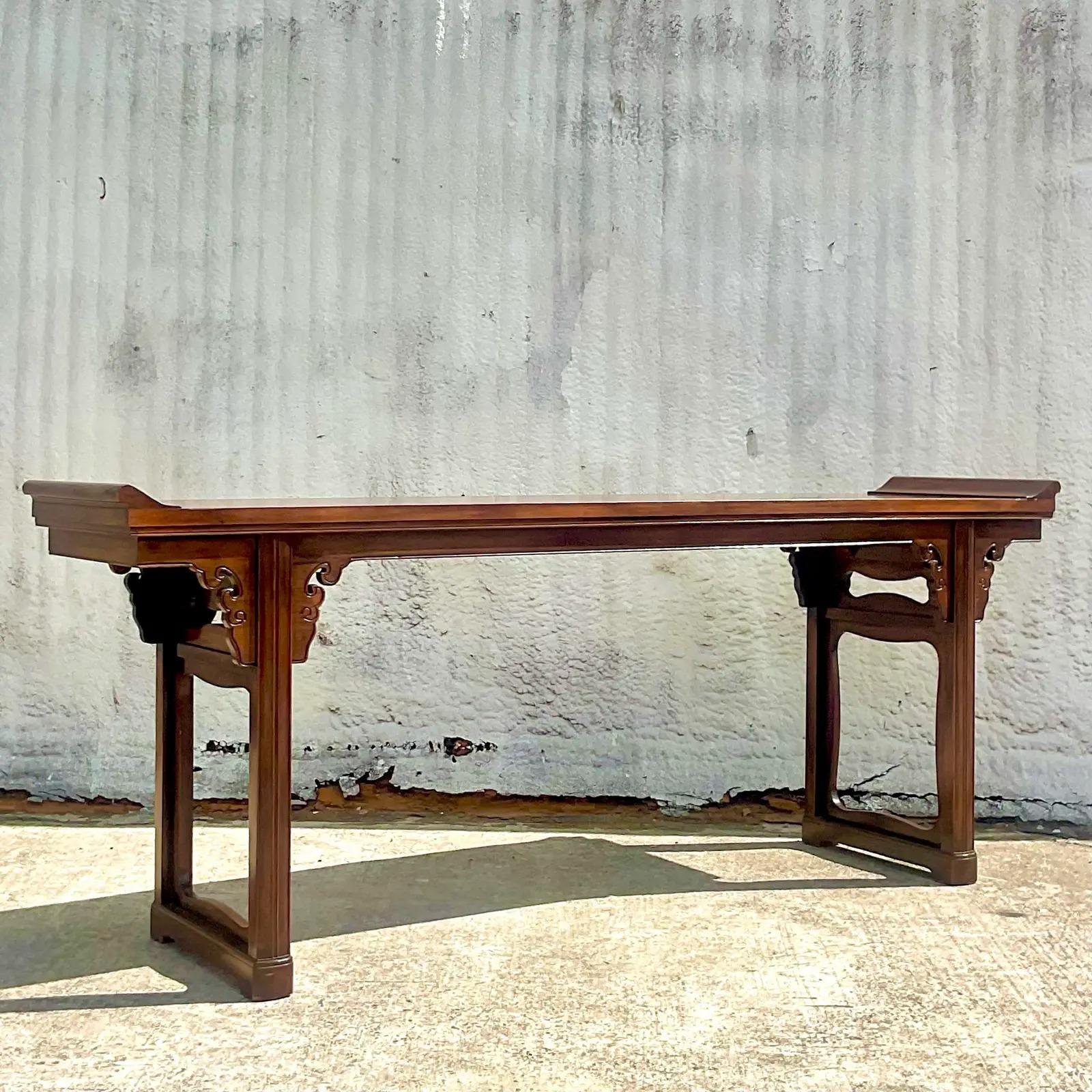 Wood Vintage Asian Baker Furniture Altar Console Table