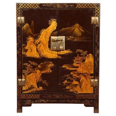 Vintage Asian Black Lacquer and Gilt Cabinet