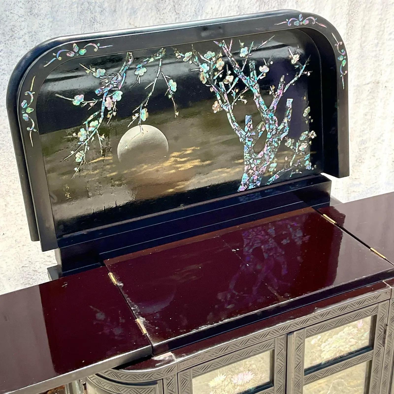 Vintage Asian Black Lacquer Chinoiserie Dry Bar After George Zee 4