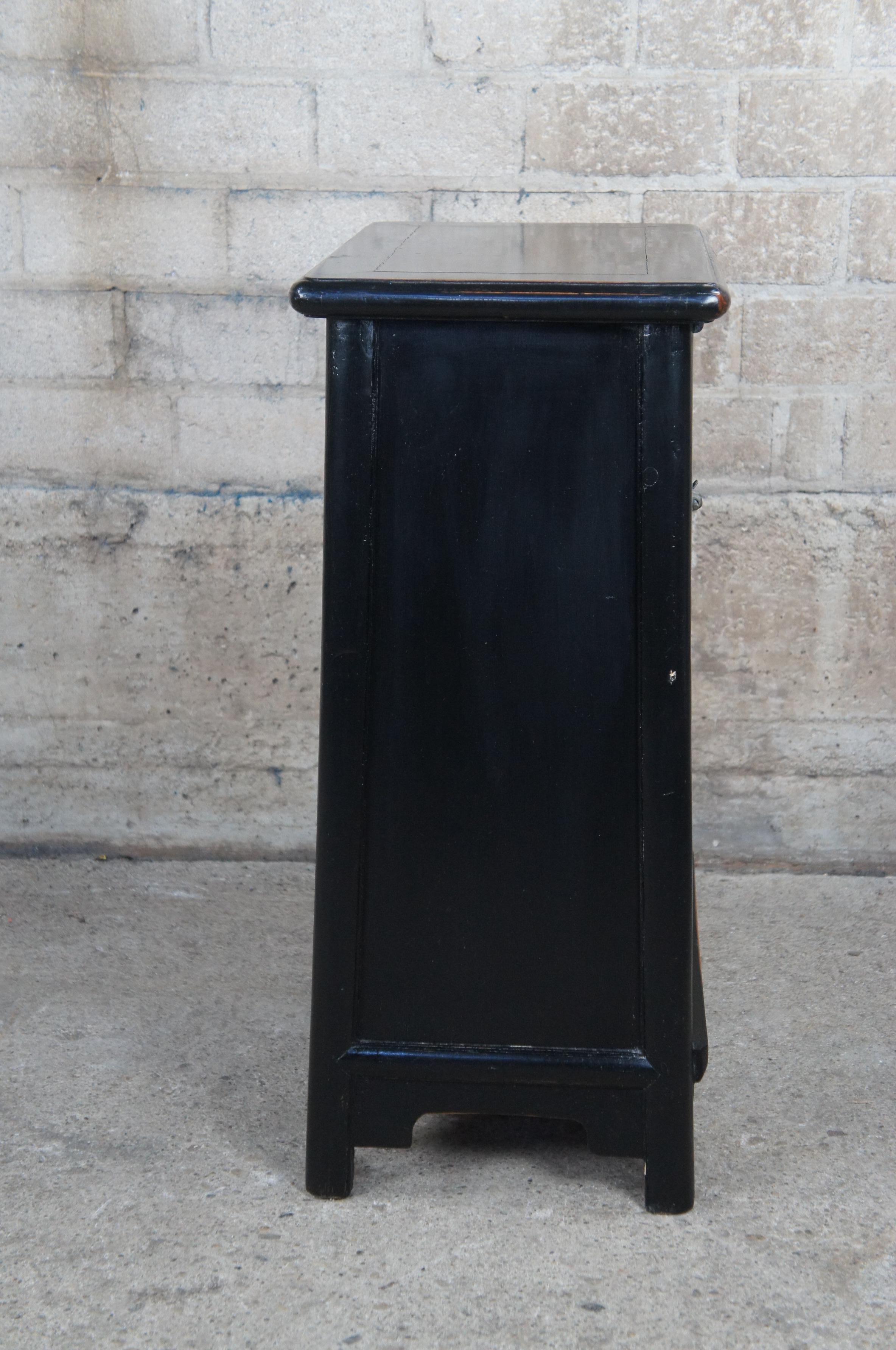Vintage Asian Black Lacquer Elm Ming Style Altar Cabinet Oriental Chinoiserie 8