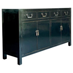 Vintage Asian Black Lacquered Credenza