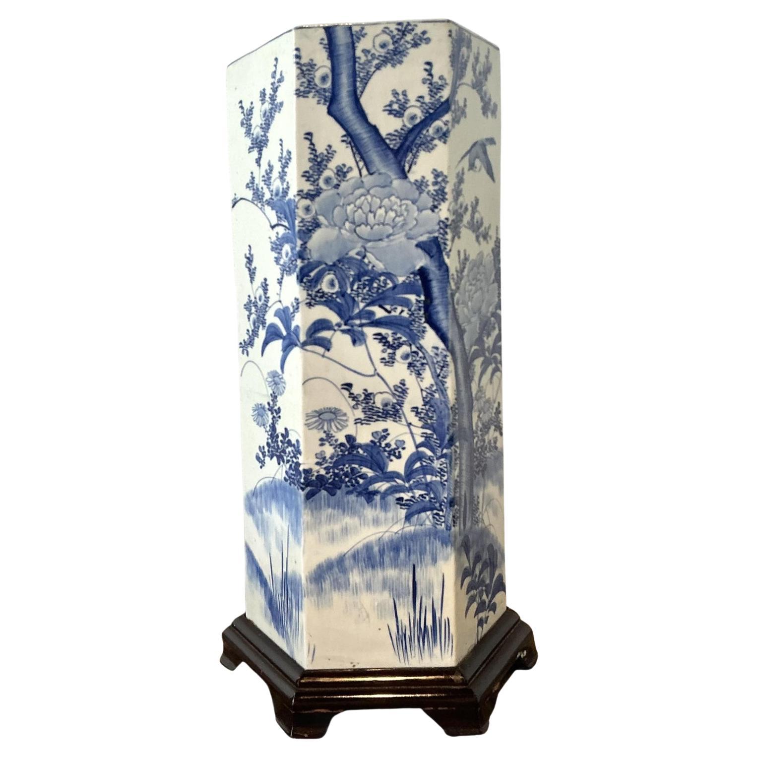 Paragüero Vintage Asian Blossom Azul y Blanco