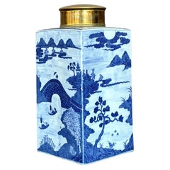 Vintage Asian Blau und Weiß Messing Kappe Ingwer Jar
