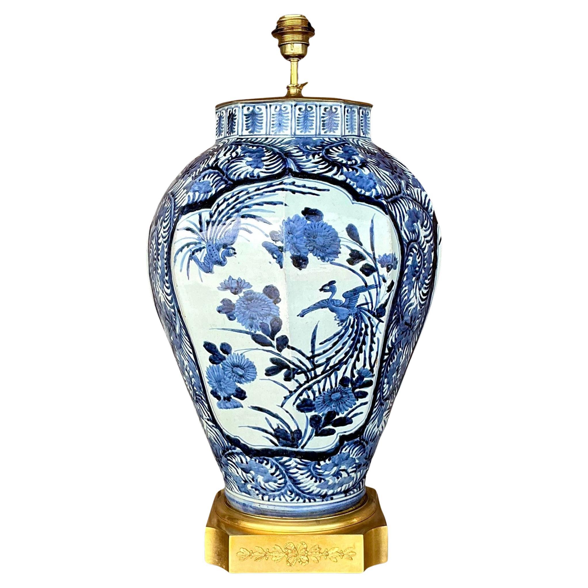Vintage Asian Blue and White Floral Lamp