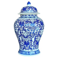 Vintage Asian Blue and White Lidded Urn