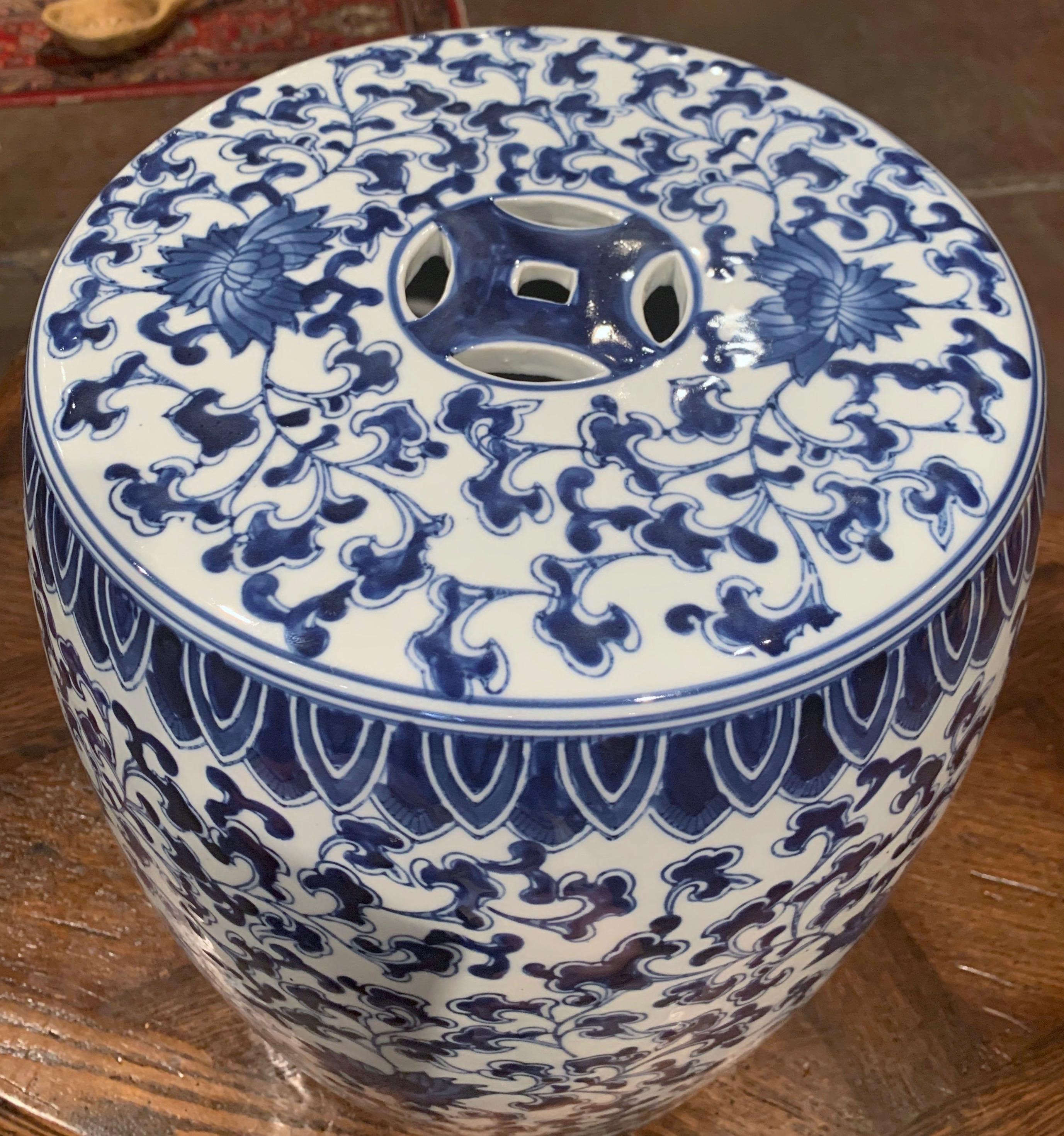 Chinese Vintage Asian Blue and White Painted Porcelain Garden Stool