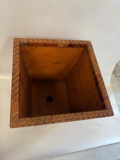 Vintage Asian Boho Chic Wicker and Wood Planter