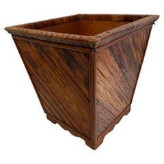 Vintage Asian Boho Chic Wicker and Wood Planter