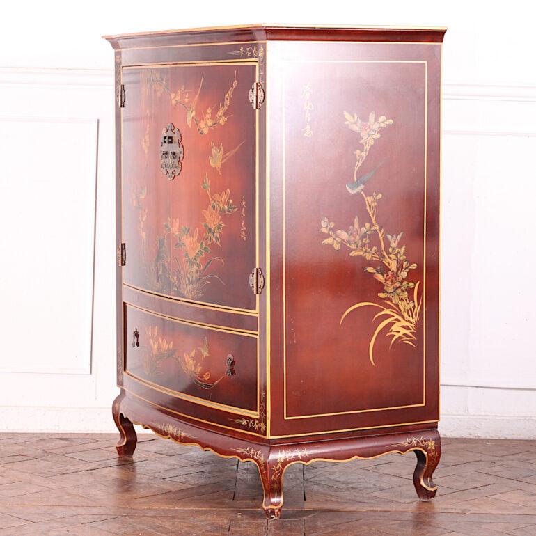 Hand-Painted Vintage Asian Bow-Front Cabinet