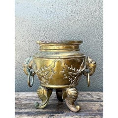 Vintage Asian Brass Dragon Cache Pot