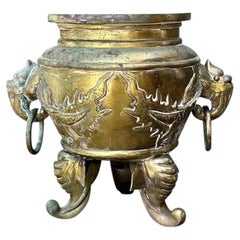 Vintage Asian Brass Dragon Cache Pot