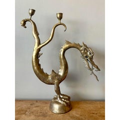 Vintage Asian Brass Dragon Candelabra