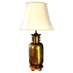 Vintage Asian Brass Table Lamp With Engraved Cranes