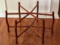 Vintage Asian Brass Tray Table with Folding Bamboo Base