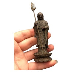 Vintage Asian Bronze Carving Kṣitigarbha Bodhisattva Statue