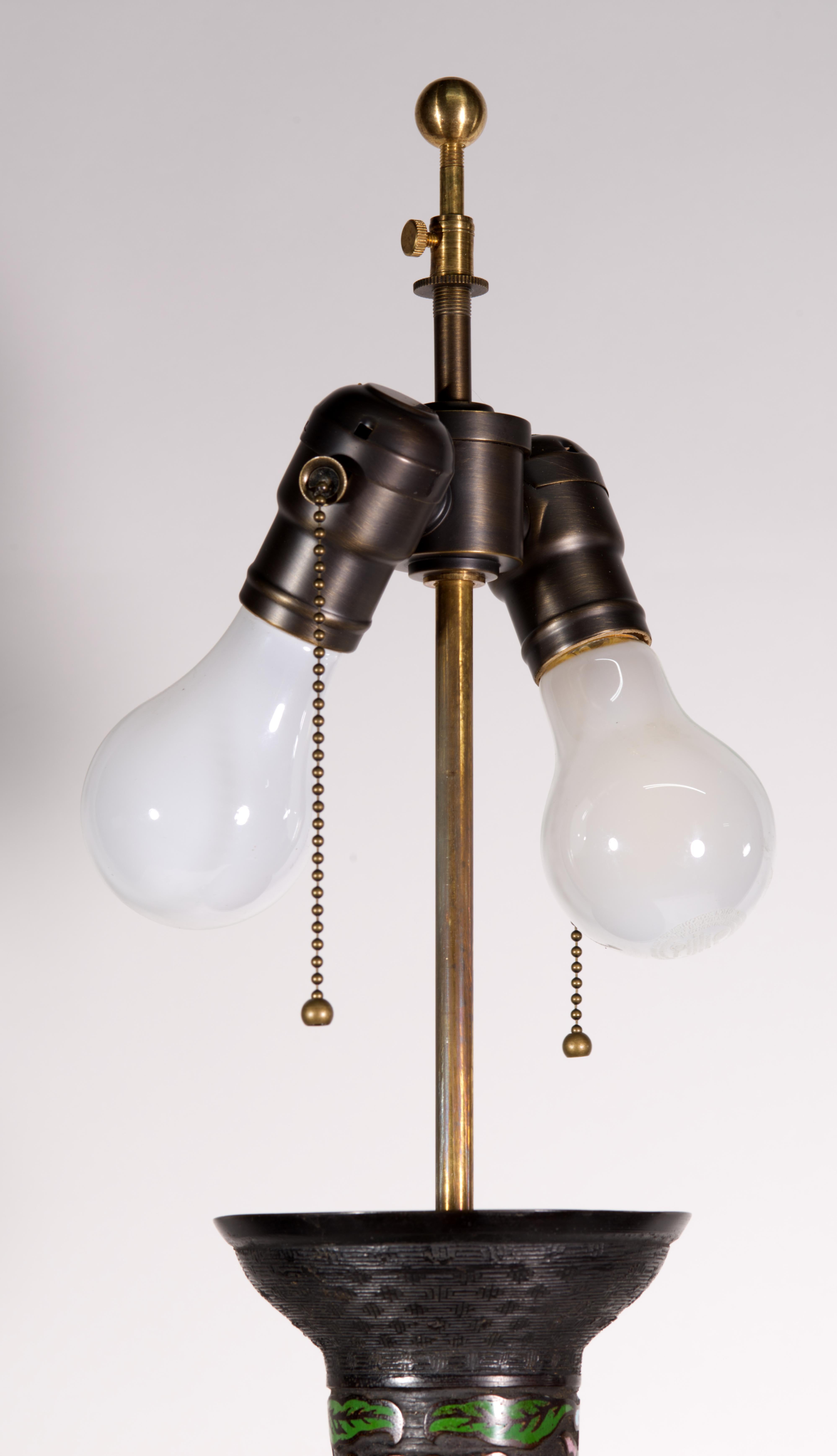 Vintage Asian Bronze Champlevé Cloisonné Enamel Baluster Table Lamp For Sale 2
