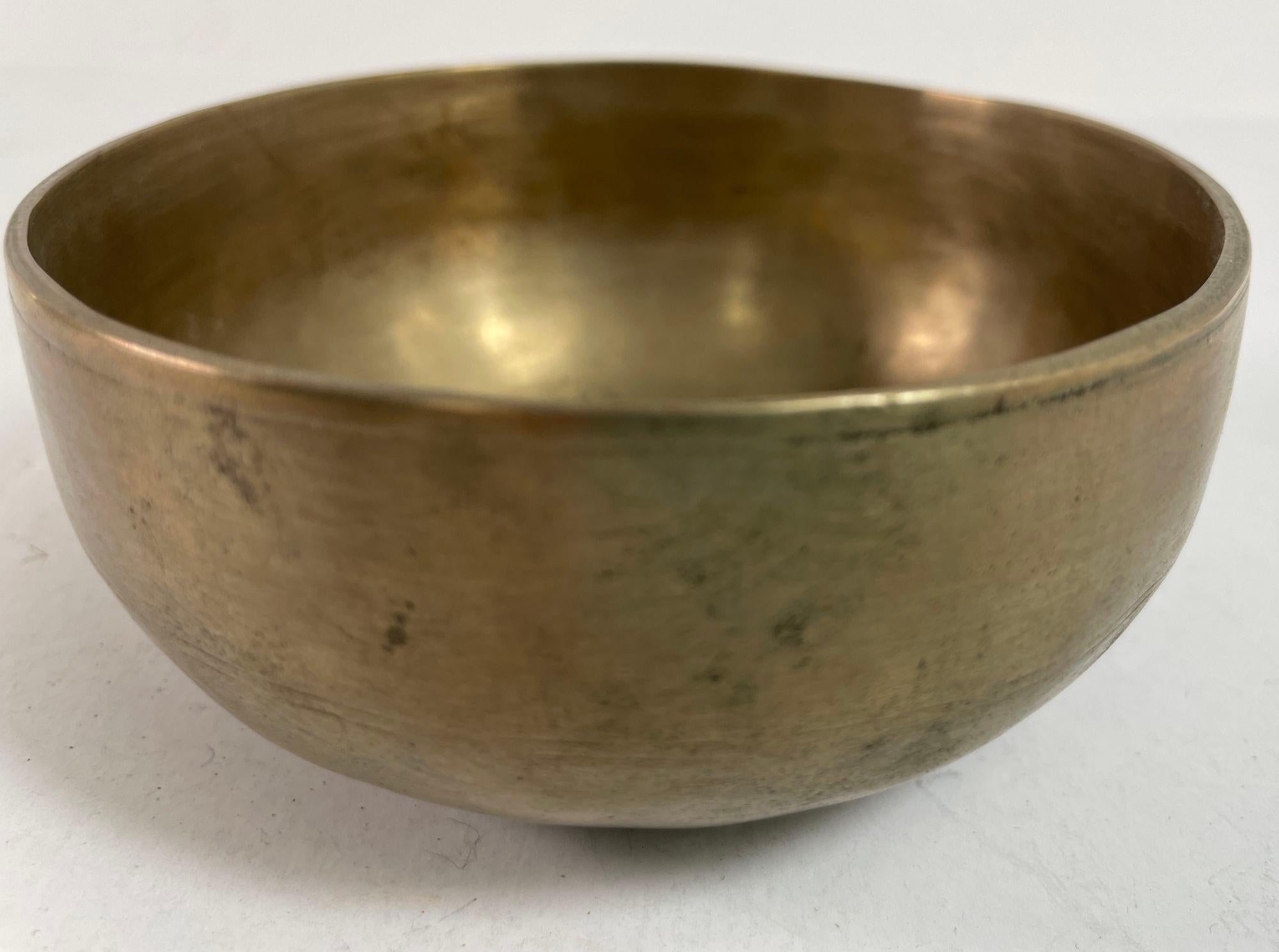 Vintage Asian Bronze Singing Hammered Bowl For Sale 5