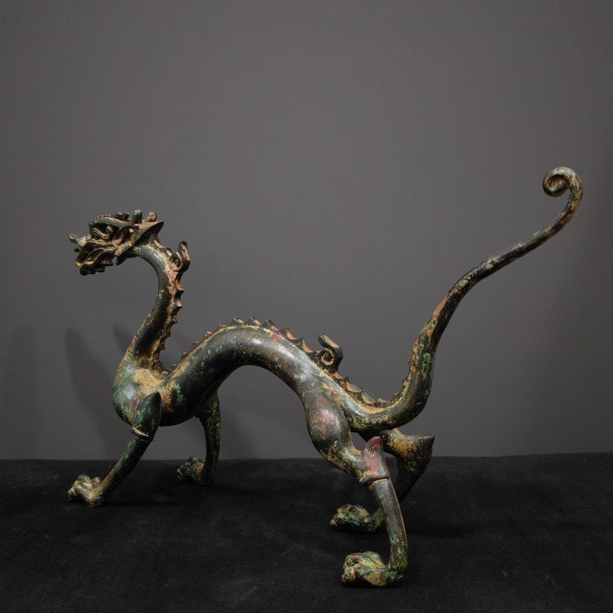 Bronzo Drago asiatico d'epoca in piedi in bronzo in vendita