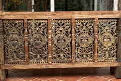 Vintage Asian Carved Bar or Counter with Inset Iron Panels