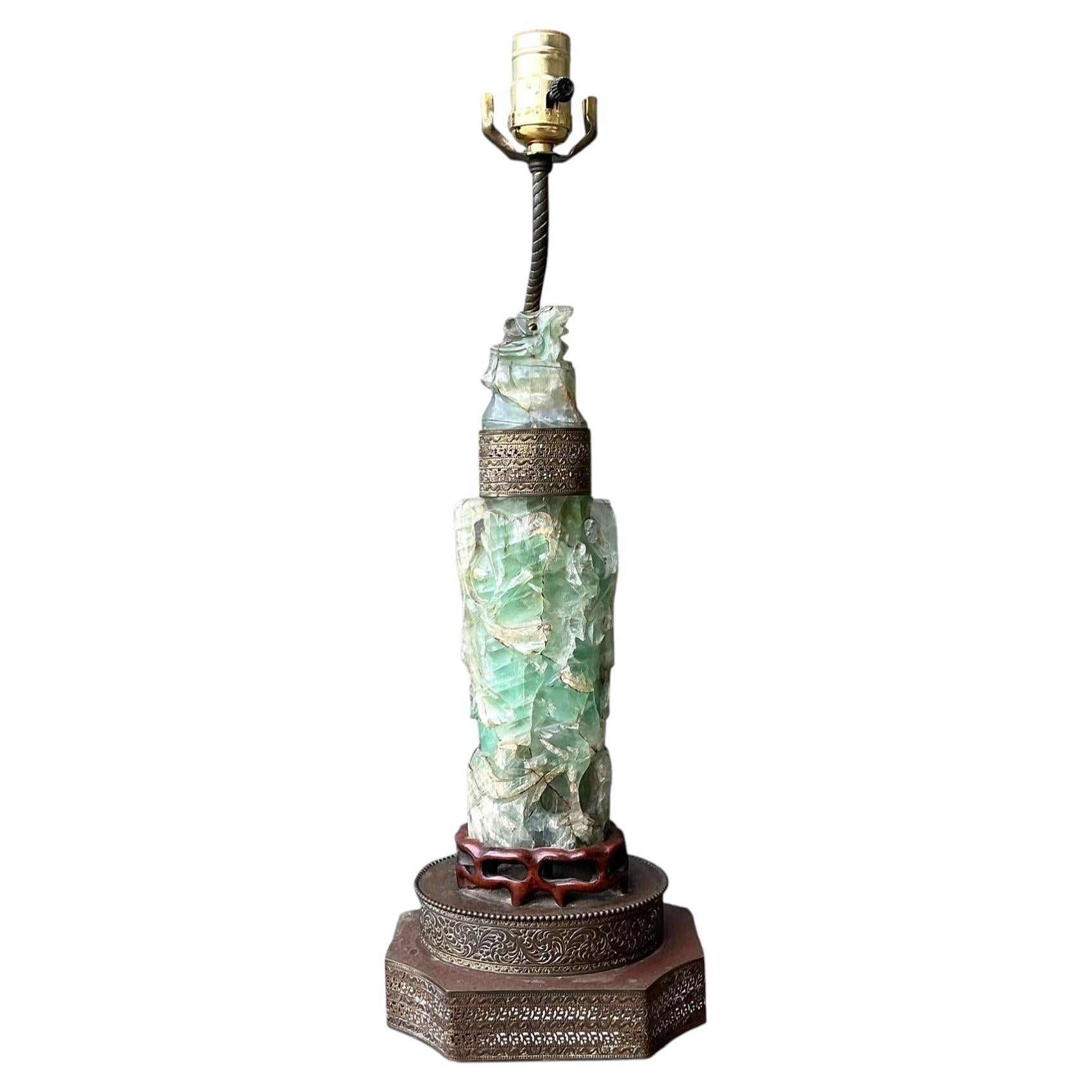 Vintage Asian Carved Jadite Lamp For Sale