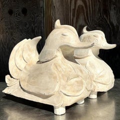 Vintage Asian Carved Mandarin Wood Ducks - a Pair