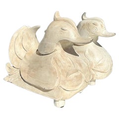 Patos asiáticos vintage tallados en madera de mandarín - un par