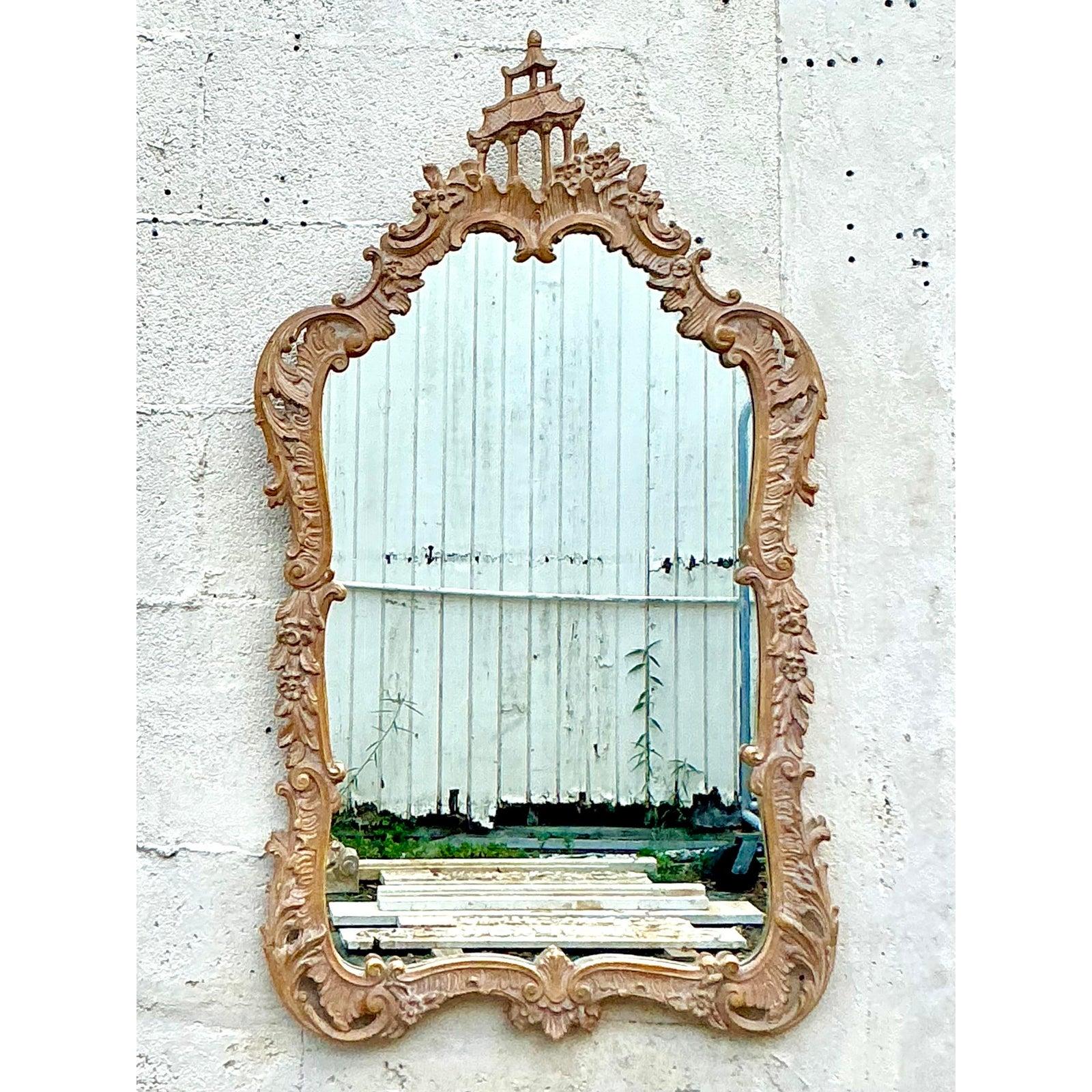 Chinoiseries Miroir pagode asiatique sculpté vintage en vente