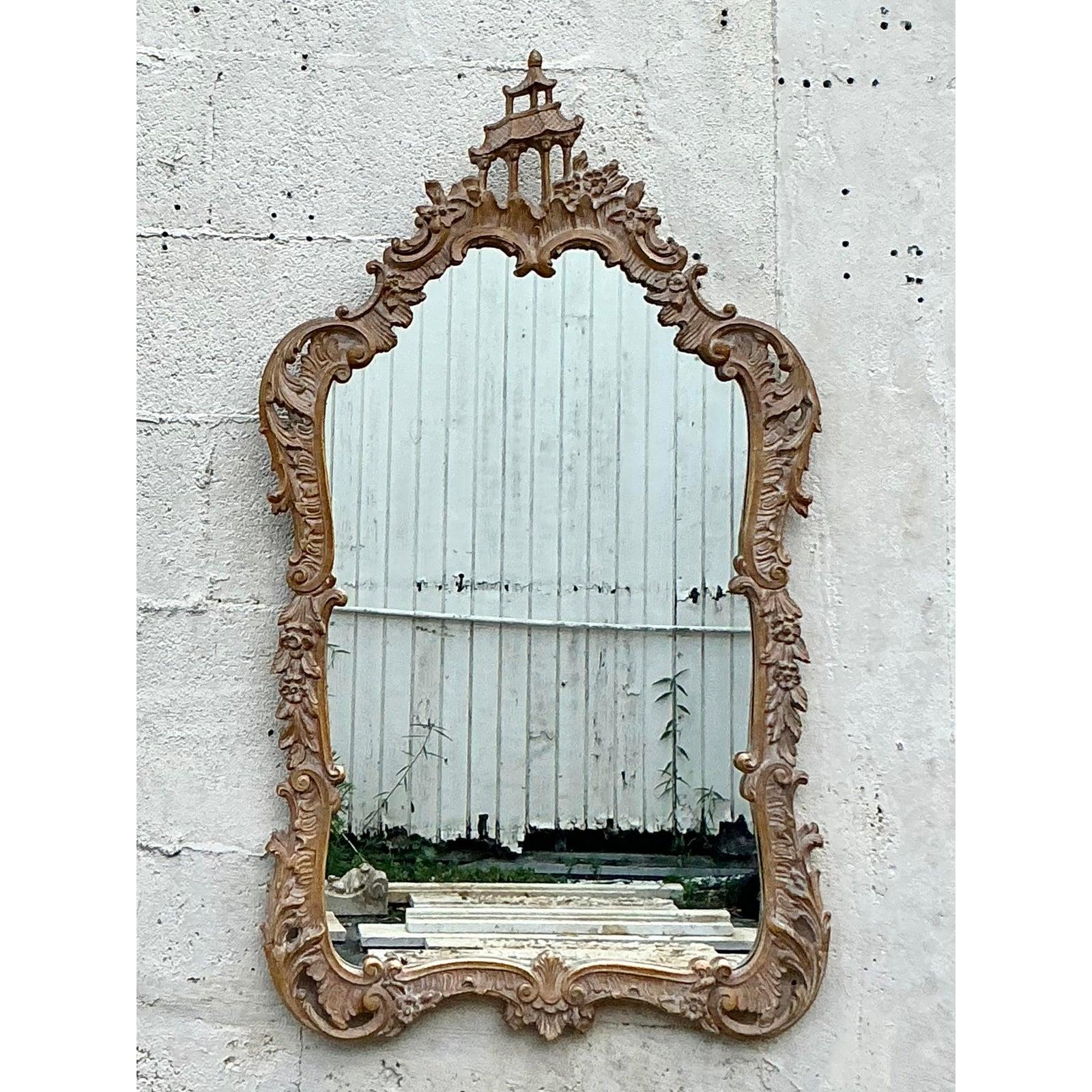 Américain Miroir pagode asiatique sculpté vintage en vente