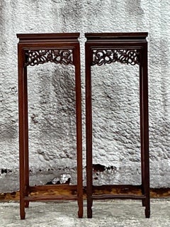 Vintage Asian Carved Rosewood Pedestals - a Pair