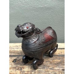 Vintage Asian Carved Wood Lion Box
