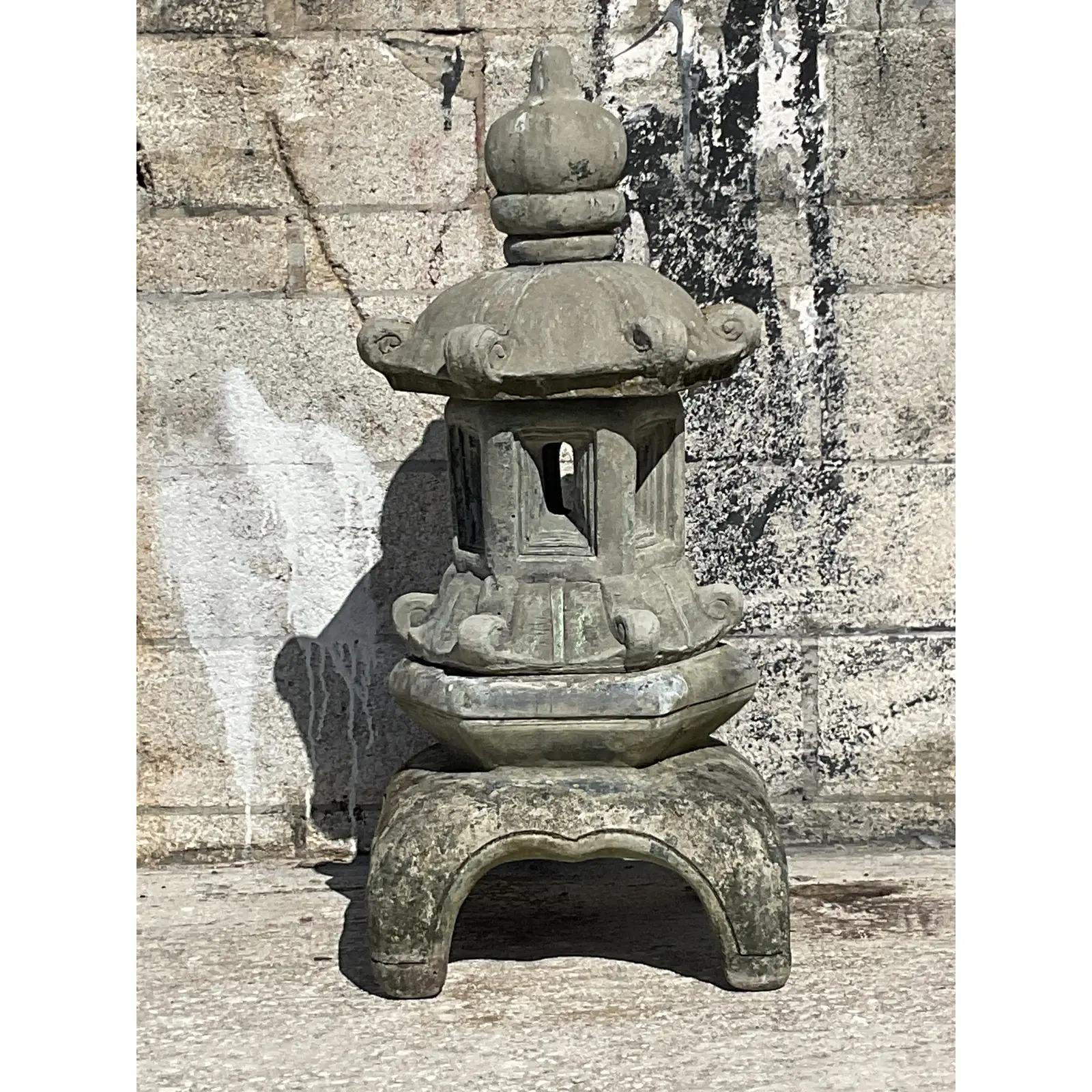 North American Vintage Asian Cast Cement Stacked Pagoda For Sale