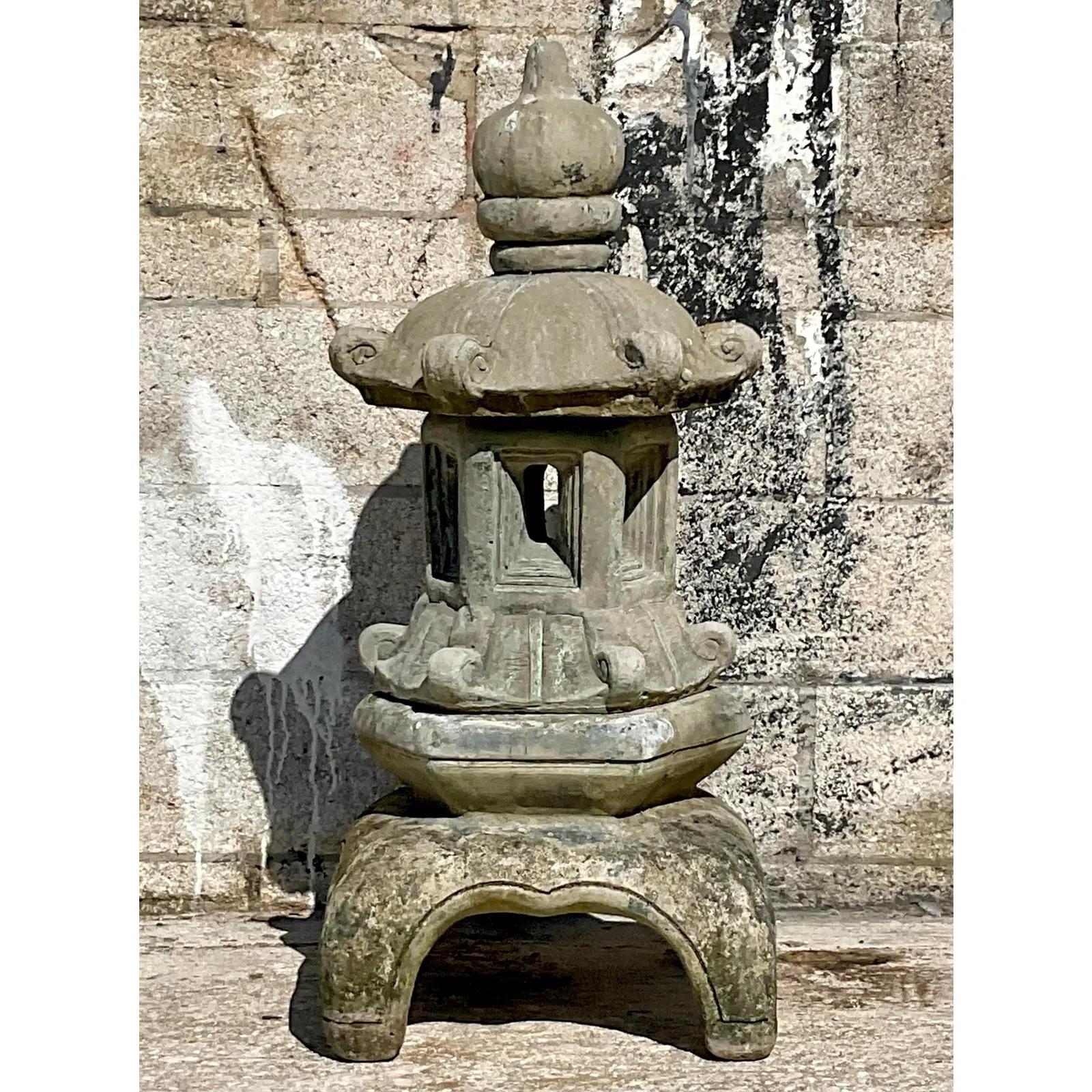 Vintage Asian Cast Cement Stacked Pagoda In Good Condition For Sale In west palm beach, FL