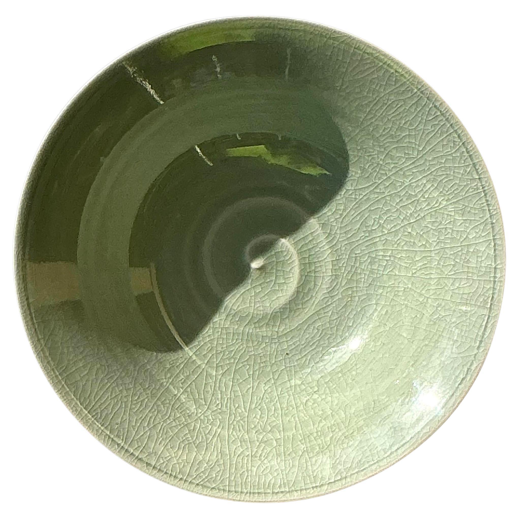 Vintage Asian Celadon Crackle Glaze Bowl