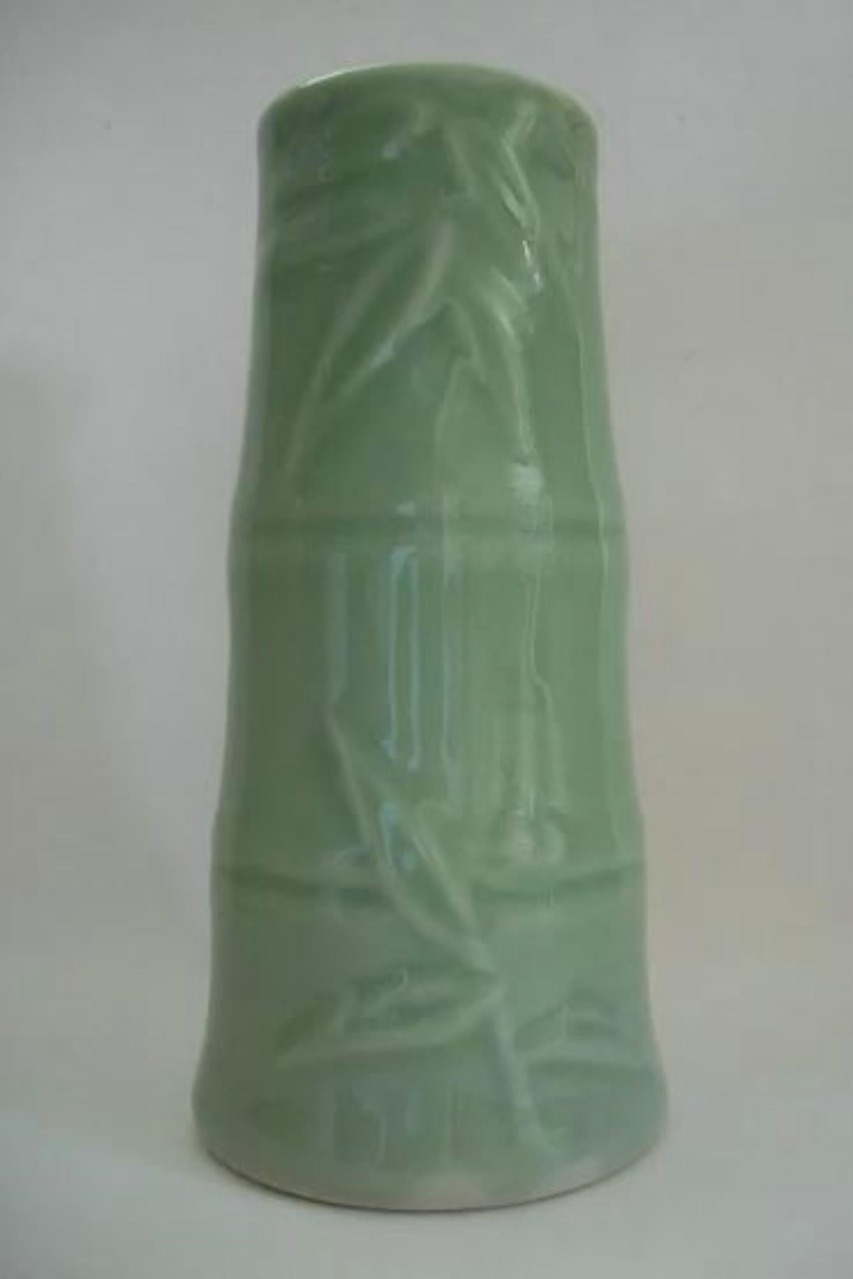 Vintage Asian Celadon Glazed Vase, Bamboo Form, Unsigned, Mid 20th Century In Good Condition For Sale In Chatham, ON