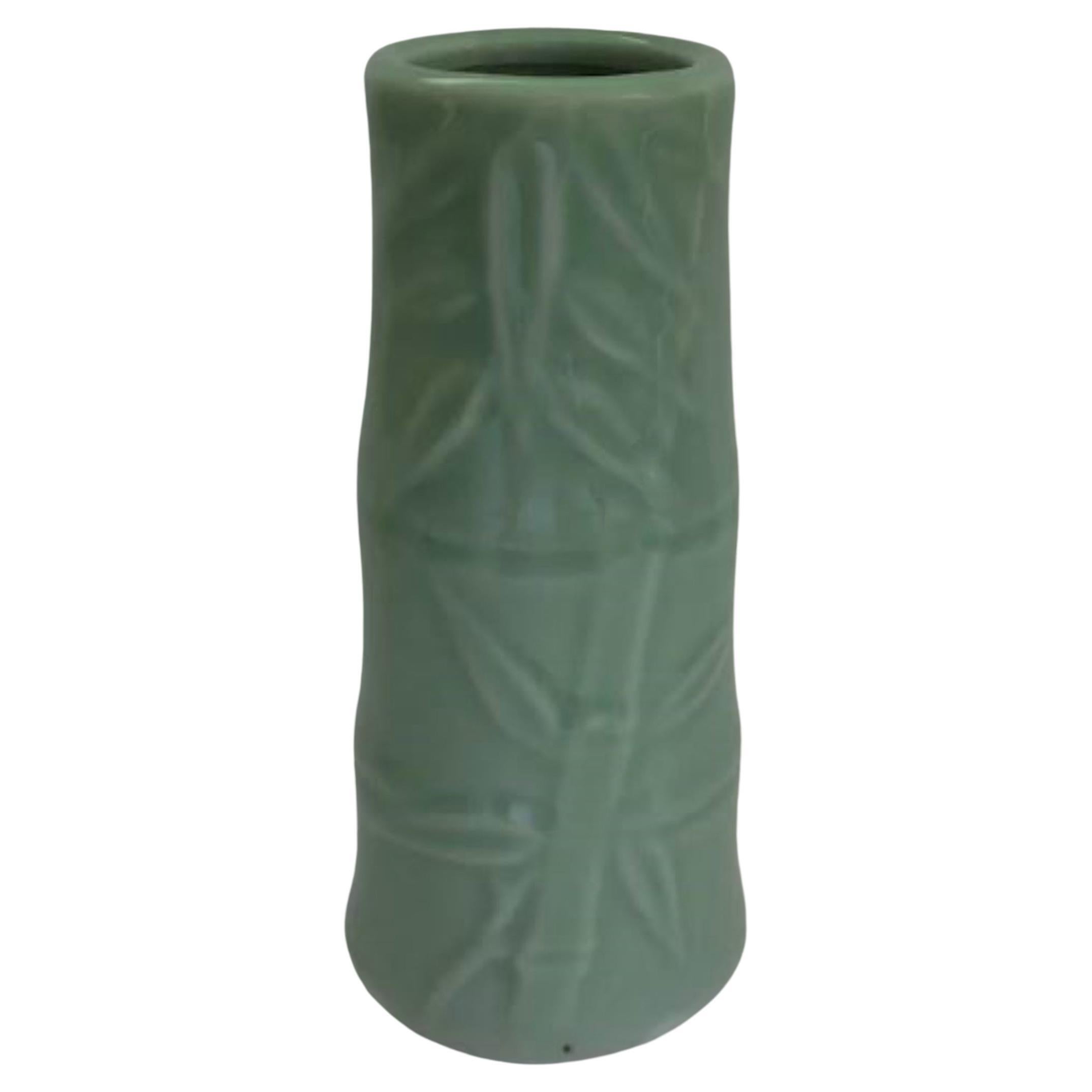 Vintage Asian Celadon Glazed Vase, Bamboo Form, Unsigned, Mid 20th Century