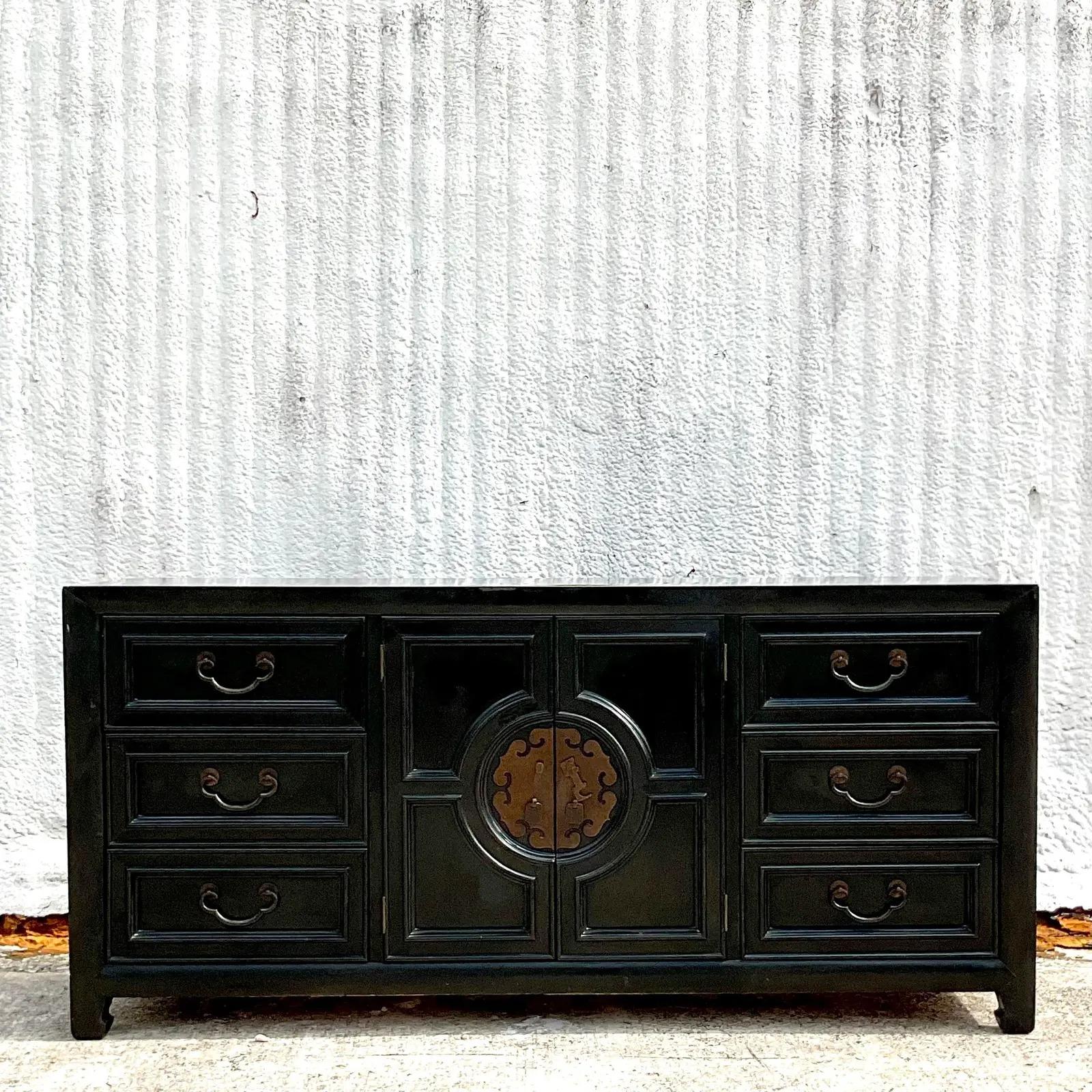 20th Century Vintage Asian Century Furniture Ming Medallion Credenza