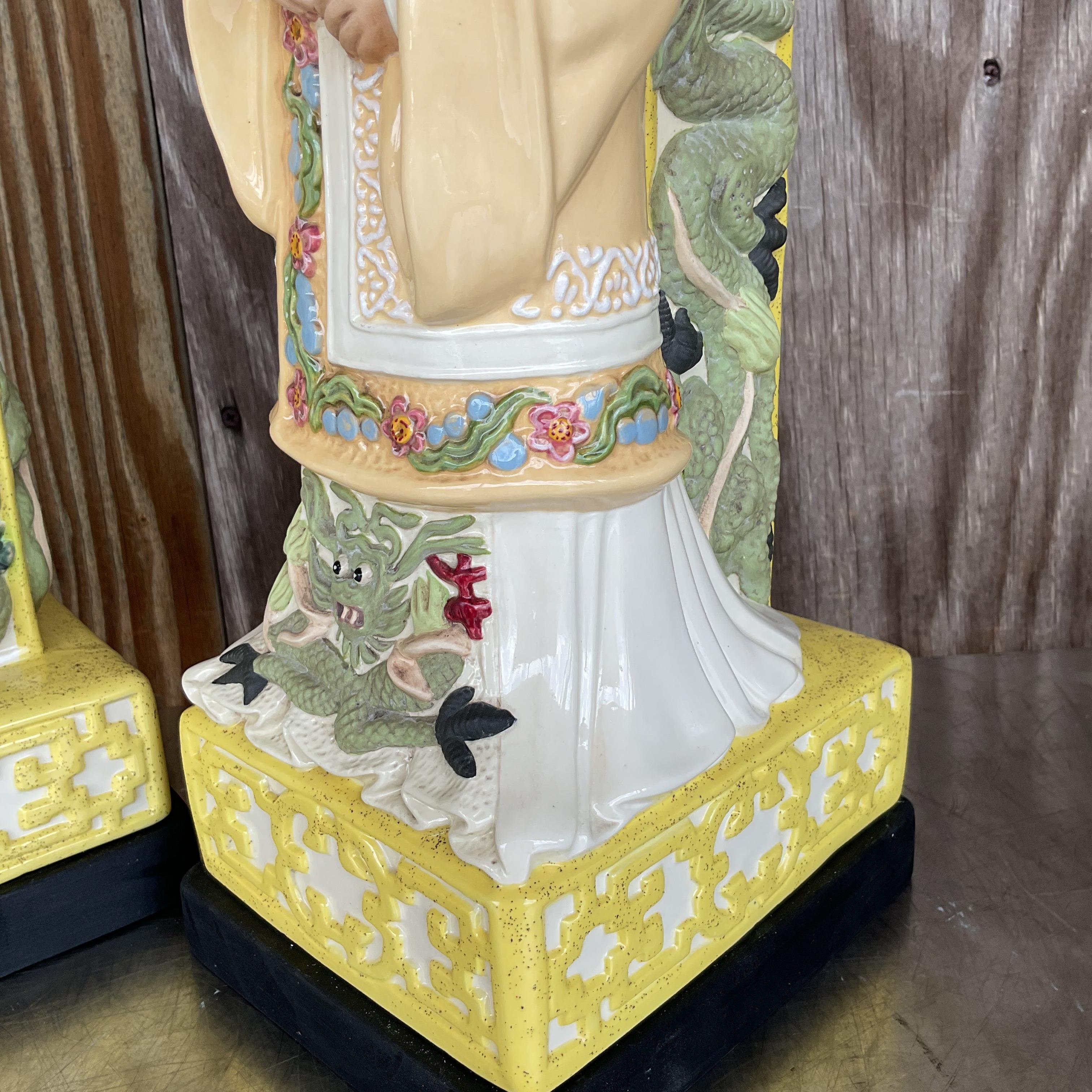 American Vintage Asian Ceramic Emperor Lamps - a Pair For Sale