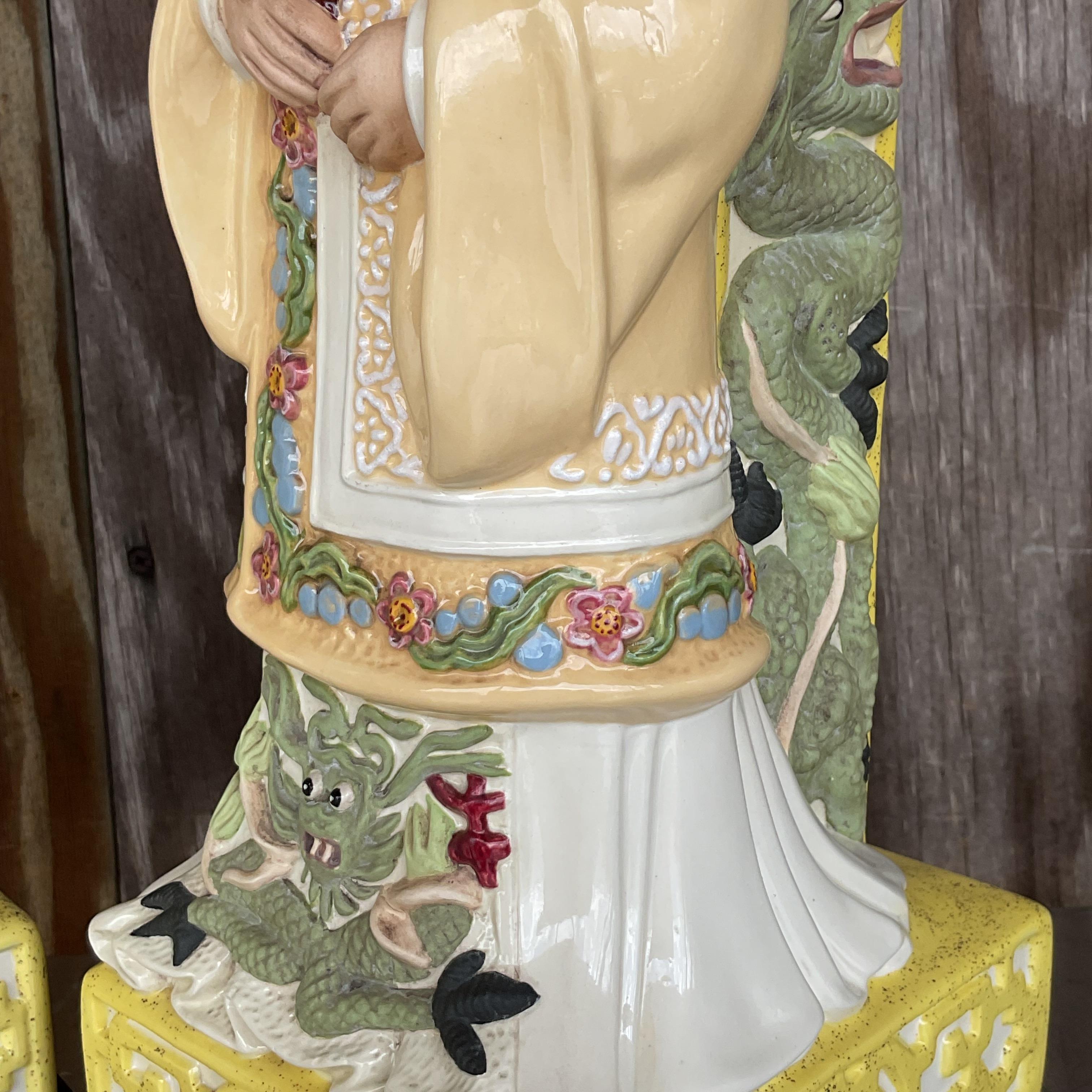 Vintage Asian Ceramic Emperor Lamps - a Pair In Good Condition For Sale In west palm beach, FL