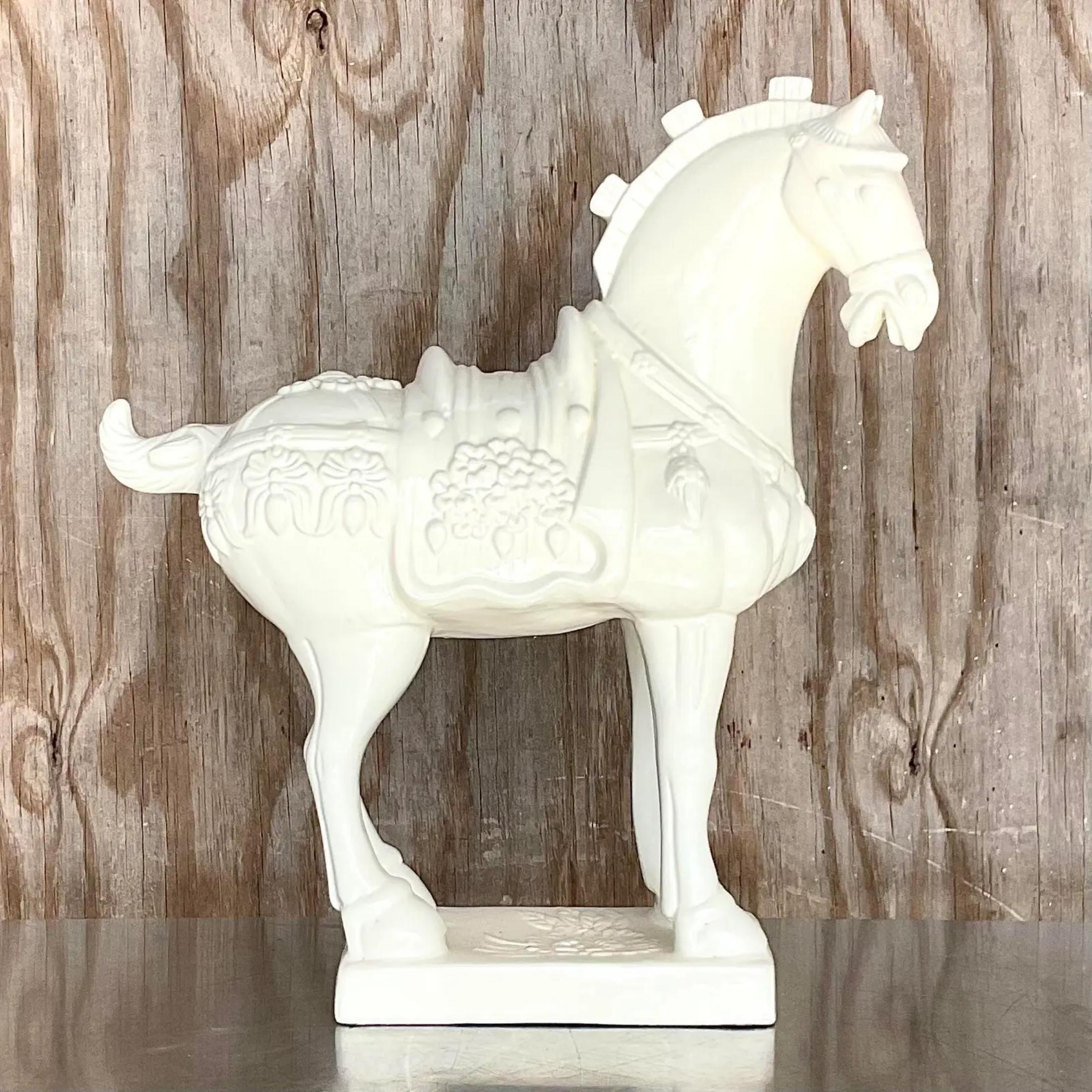 Chinese Chippendale Vintage Asian Ceramic Tang Dynasty Style Horse For Sale