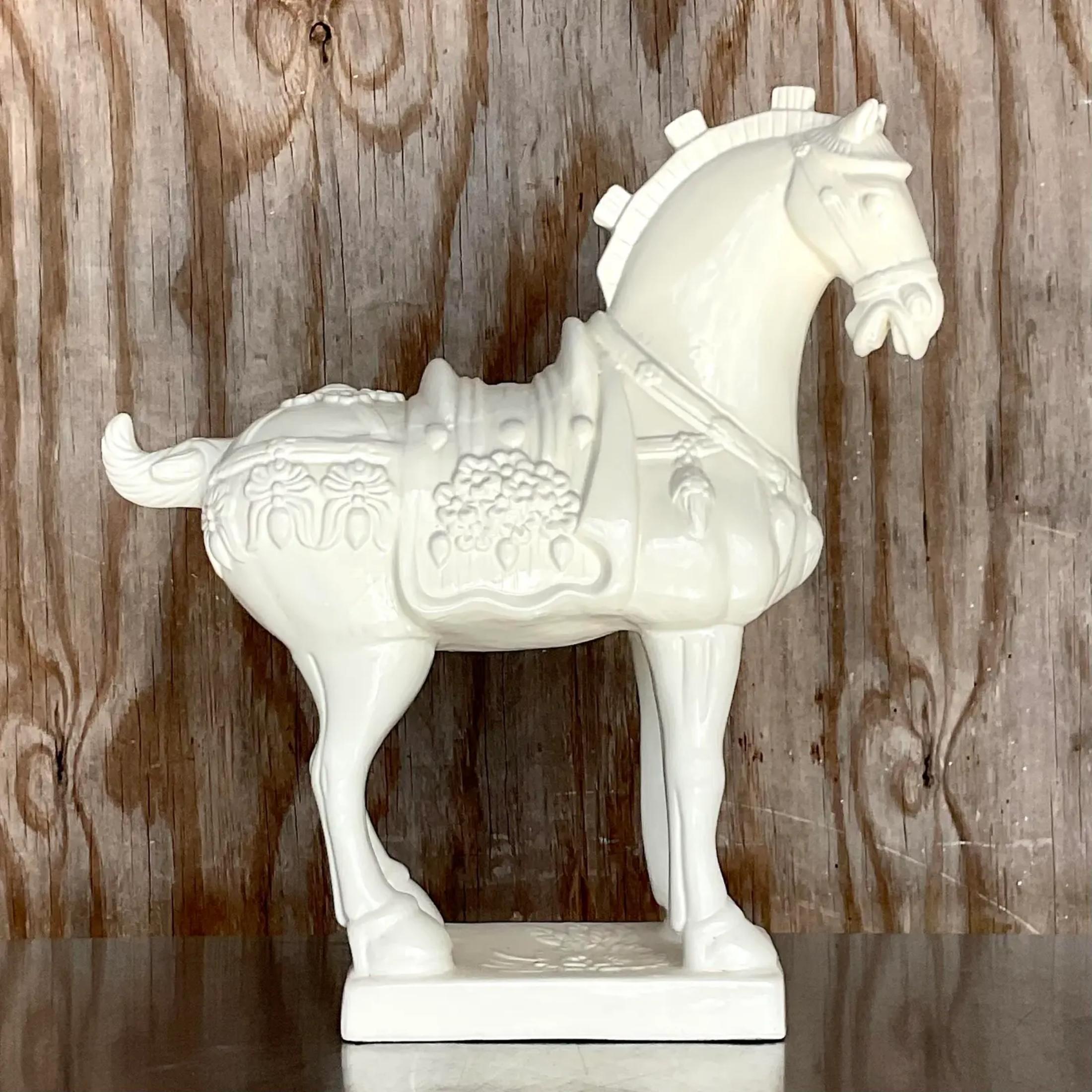 Vintage Asian Ceramic Tang Dynasty Style Horse In Good Condition For Sale In west palm beach, FL