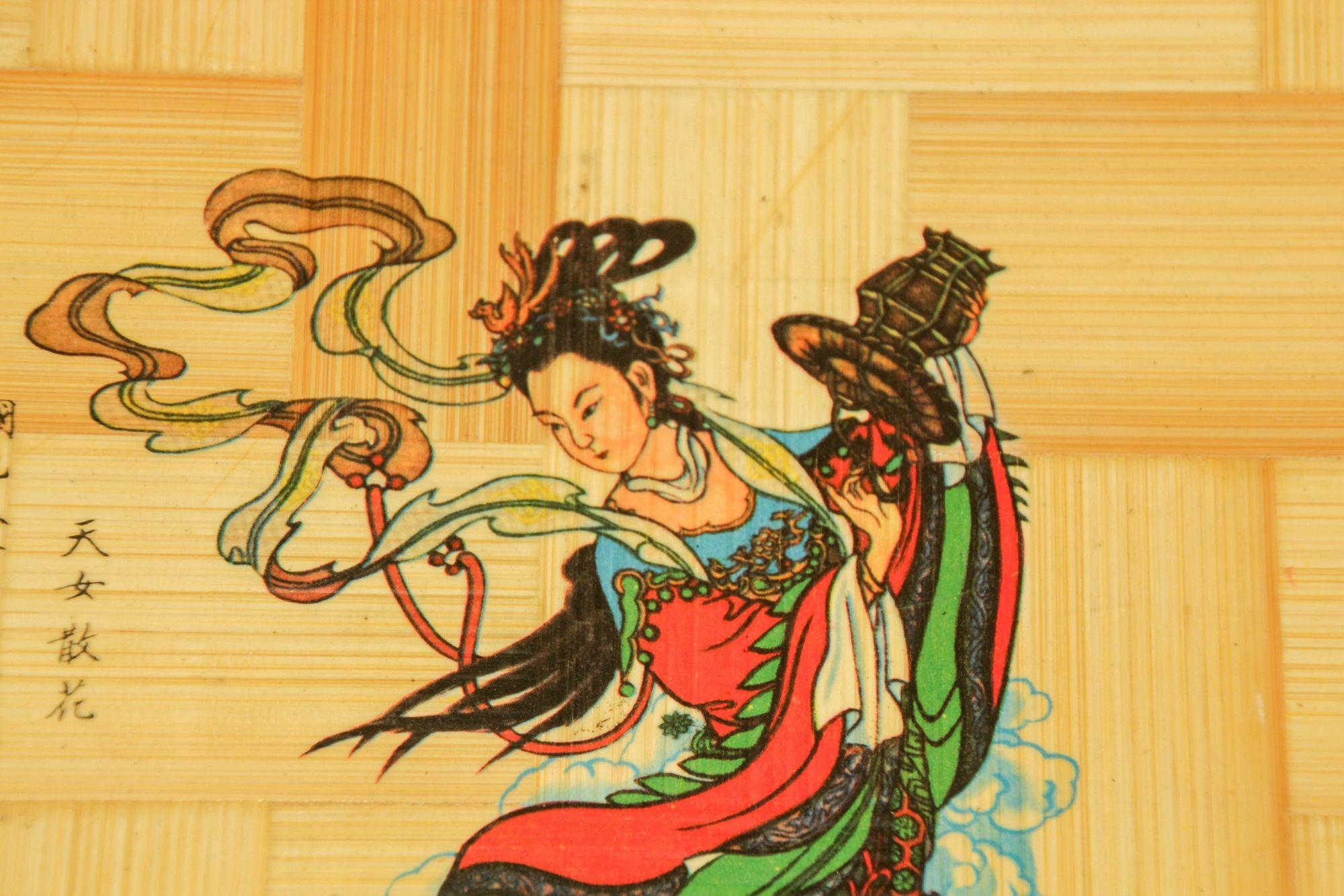 Vintage Asian Chinese Bamboo Large rectangular Serving Tray In Good Condition For Sale In North Hollywood, CA