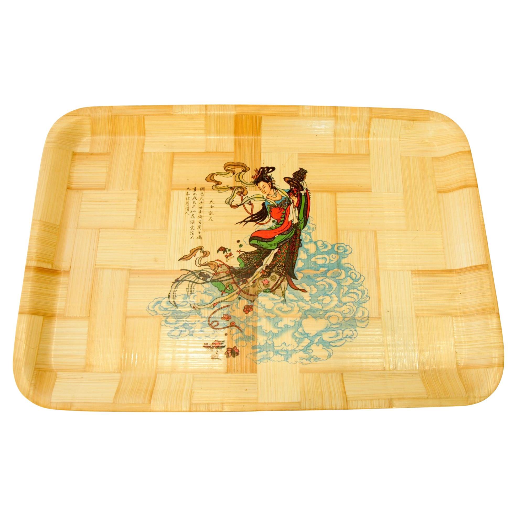 Bandeja rectangular vintage asiática china de bambú para servir