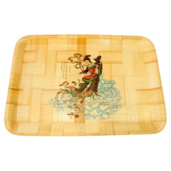 Vintage Asian Chinese Bamboo Große rechteckige Serviertablett