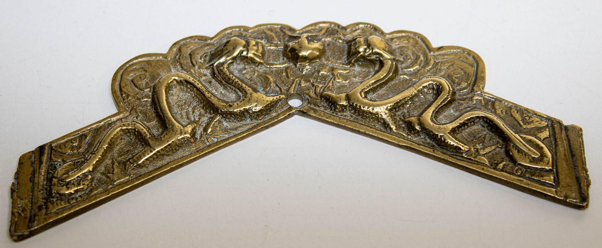 Vintage Asian Chinese Brass Prosperity Dragon Wall Hanging For Sale 9